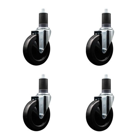 Service Caster 5'' Hard Rubber Wheel Swivel 1-5/8'' Expanding Stem Caster, 4PK SCC-EX20S514-HRS-158-4